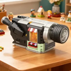 Vintage Handheld Camera Micro-Particle Building Block Model, Creative Assembly Decorative Figurine, Adult Collection Display, Christmas Gift