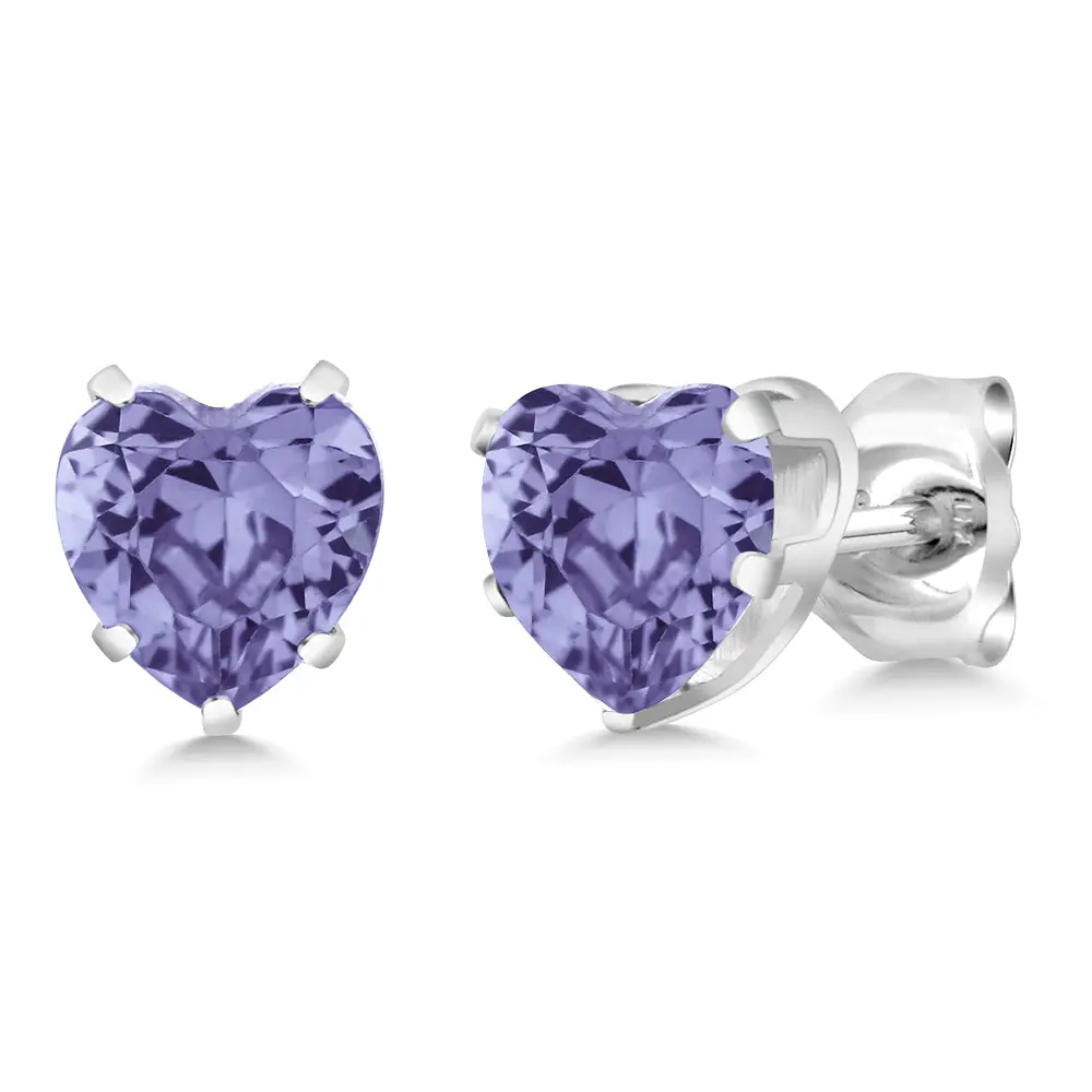 1.10 Cttw Tanzanite Stud Earrings For Women Men | 925 Sterling Silver | Gemstone Birthstoneת Heart Shape 5MM