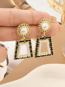 Square Geometric Bead Earrings, Luxury Light Luxe Square Geometric Bead Studs, Vintage Minimalist Fashion Bold Women's Ear Jewelry
