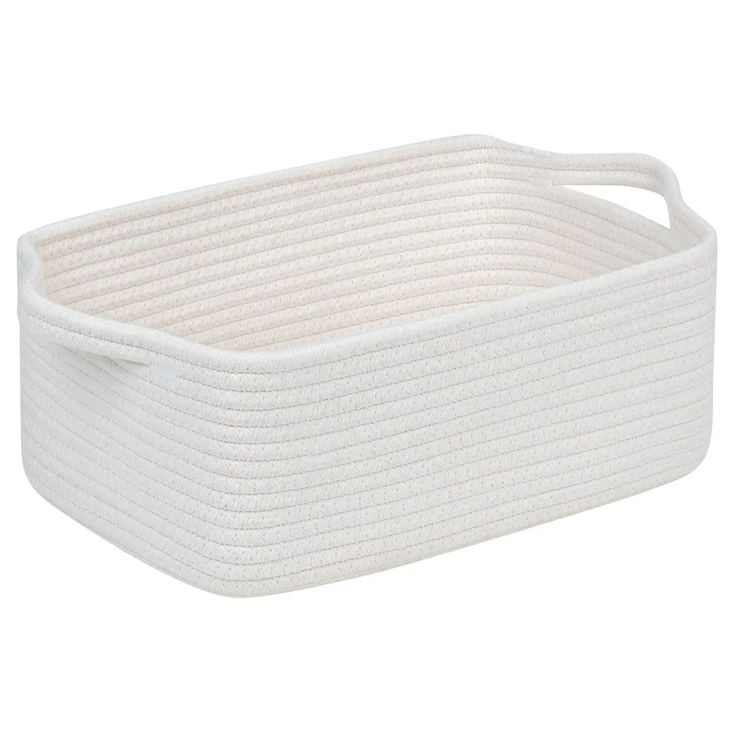 Cute and Durable Small Cotton Rope Basket for Organizing, Woven Closet Storage Bin,Shelves Closet Storage Basket, Bathroom Storage Organizer Bin, Nursery Toy Basket Bin, White Basket
