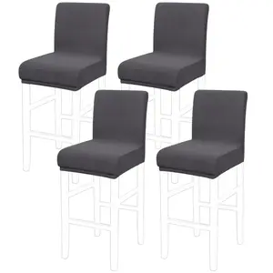 PiccoCasa 4Pcs Stretch Bar Stool Covers, Pub Counter Height Side Chair Covers with Square Lattice 14" x 14" x 12" Grey