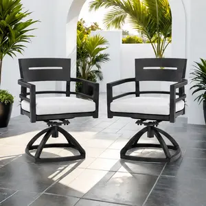 ARCH Outdoor Patio Aluminum Swivel Rocker Chair 2PCS Set with Sunbrella Fabric Cushions, Ember Black, Rust Resistant Frame for Garden Dining, Contemporary Style, Ember Black Color Options, Aluminum Material, Product Weight: 22.50 lb