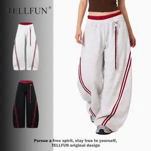 TELLFUN Men's Baggy Wide-Leg Sweatpants - Y2K Sporty Activewear with Side Stripes, Unisex Oversized Casual Athletic Joggers for Everyday Loungewear