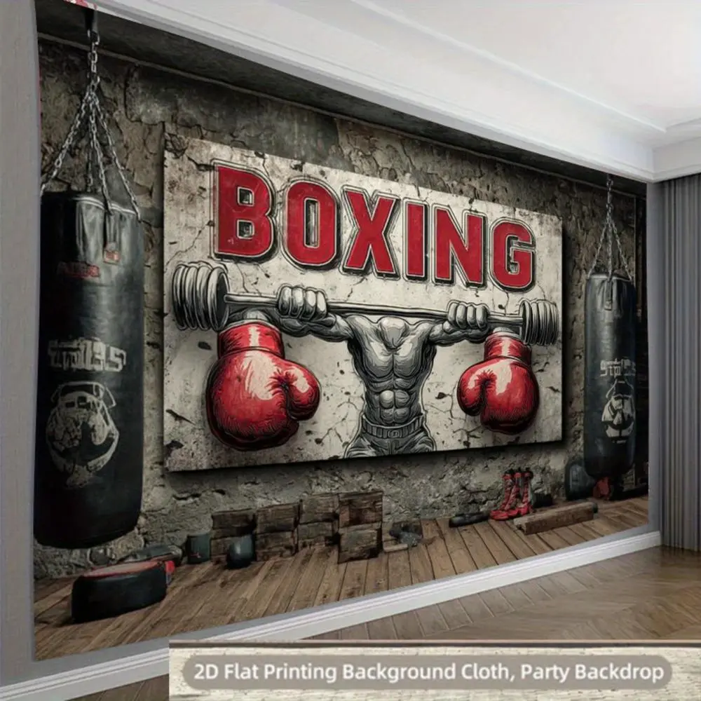 Vintage Boxing Print 2D Polyester Backdrop - 1PC Reusable Flat Banner, Indoor & Outdoor Home Gym Studio Wall Hanging, Sports-Style Decoration for Happy Birthday, Ceremony, Photo Booth, Christmas Events, Party