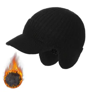 Winter Beanie with Detachable Ear Muffs 2 in 1 Warm Knit Hat Cap for Men Women Cold Weather Hiking Skiing Christmas Gifts Outdoor Activities