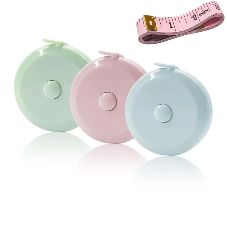 3 Pack Tape Measure Measuring Tape for Body Fabric Sewing Tailor Cloth Knitting Craft Weight Loss Measurements Retractable 60-inch 1.5 Meter, Small Push ButtonDouble Scales Rulers