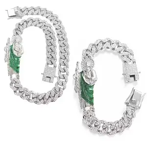 Hip Hop Mens Bracelet St Jude Charm Iced Out Zircon Diamond Cross Pendant Personalized Name Chain Gift for Him Trendy Stack Bangle Trendy Jewellery Accessories Faith Wear Jewelry