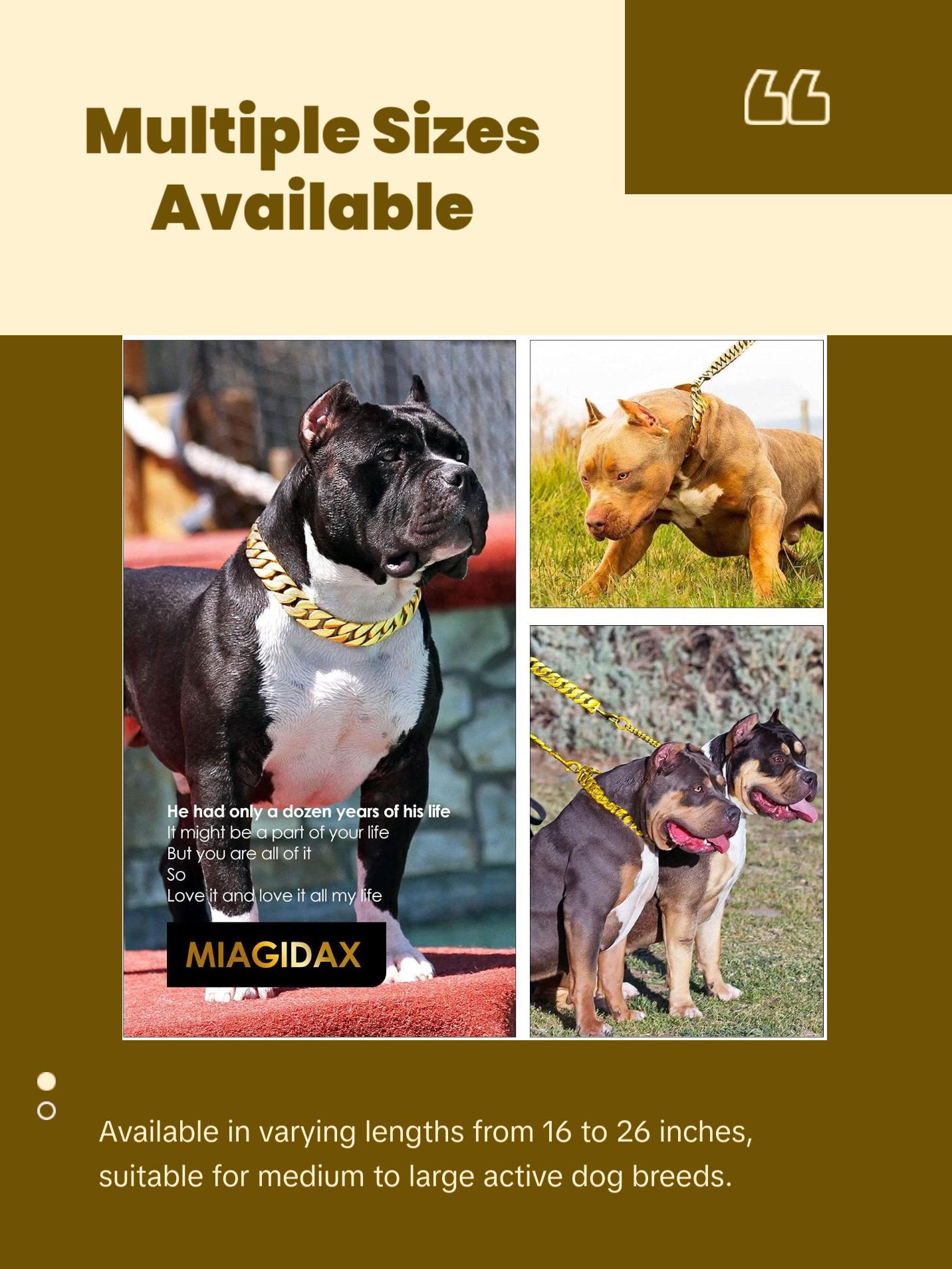 Big Dog Chain Collars, Txprodogchains 32MM Thick Cuban Link Dog Collar Strong Metal Dog Cuban Link Collar with Buckle, Solid Stainless Steel Gold Dog Collars for Large Dogs txprodogchains