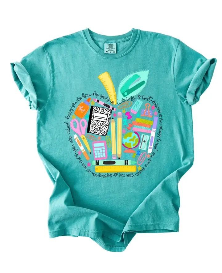 Cute Teacher Supplies Comfort Colors T Shirt, Back to School Teacher Graphic Tee, Classroom Essentials Shirt, Learning Is Sweet Design, First Day Teacher Gift for Women