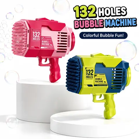 132-Hole Unisex Bubble Launcher Toy - Rechargeable, 8000+ RPM High-Torque Motor, Colorful High-Volume Output, Dual-Purpose Cooling Fan, 1-Button Activation, Non-Slip ABS Handle, Immersive Sensory Experience - Age 3+, Adults, Pool Party Outdoor Gift