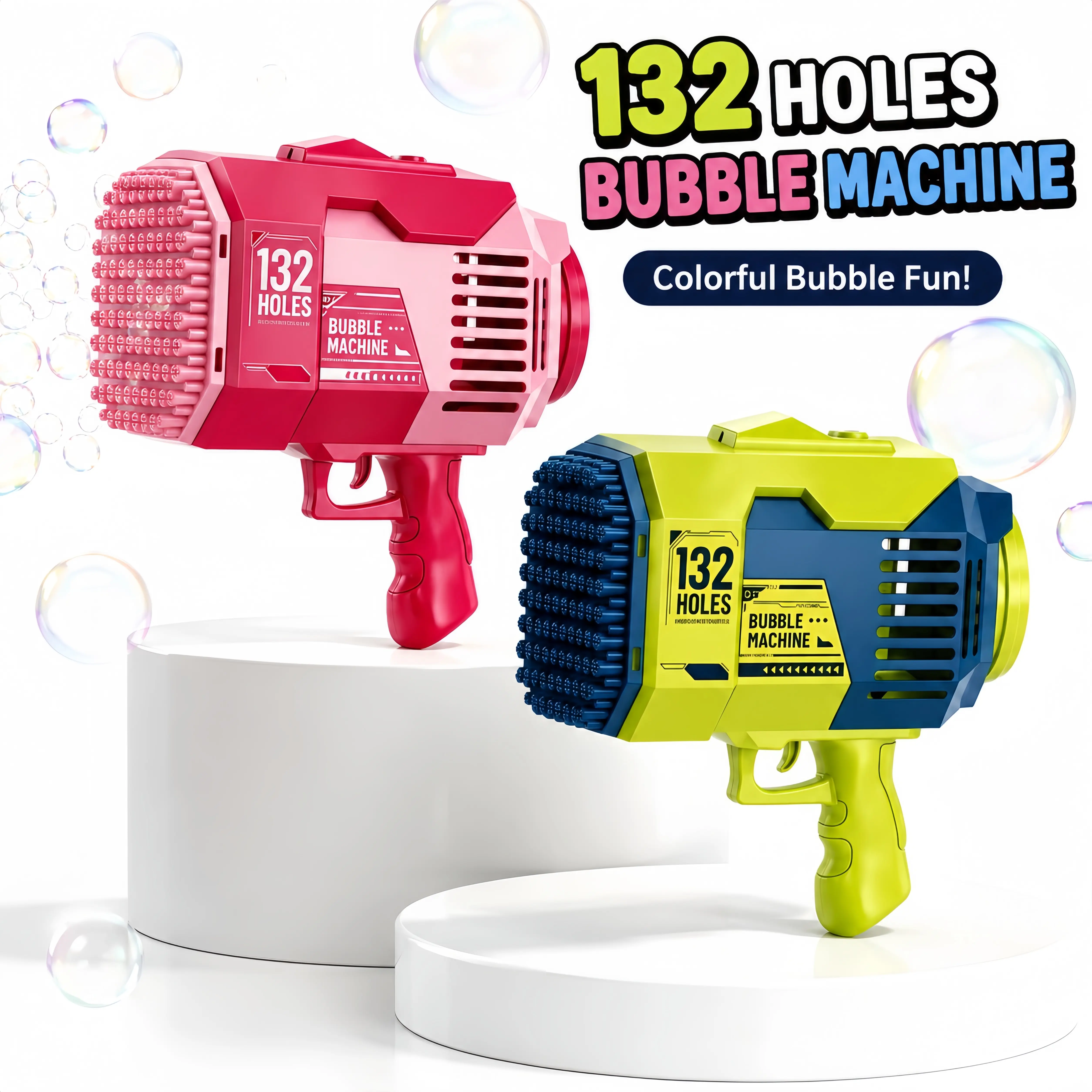 132-Hole Bubble Launcher Toy, 1-Speed High-Speed Motor, Extreme Volume Output, Dual-Purpose Cooling Fan, 1-Button Activation, Non-Slip Handle - Ideal for Outdoor Picnic, Pool Party, Toddlers & Teens Gift