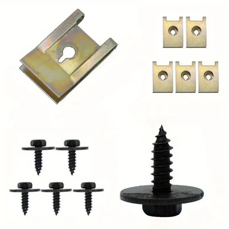 60pcs Chassis Engine Guard Metal Nut/Screw Washers U-shape Clip for Car Fender Bumper Cross Head Screws Body Screw Automotive Accessories Car Accessory