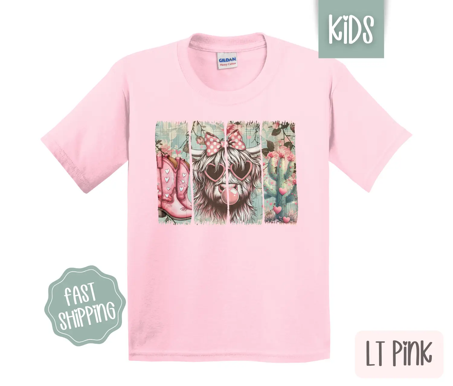 Valentine Cow Kids Shirt - Valentine's Day Children's Tshirt - Western Youth Tee Gildan
