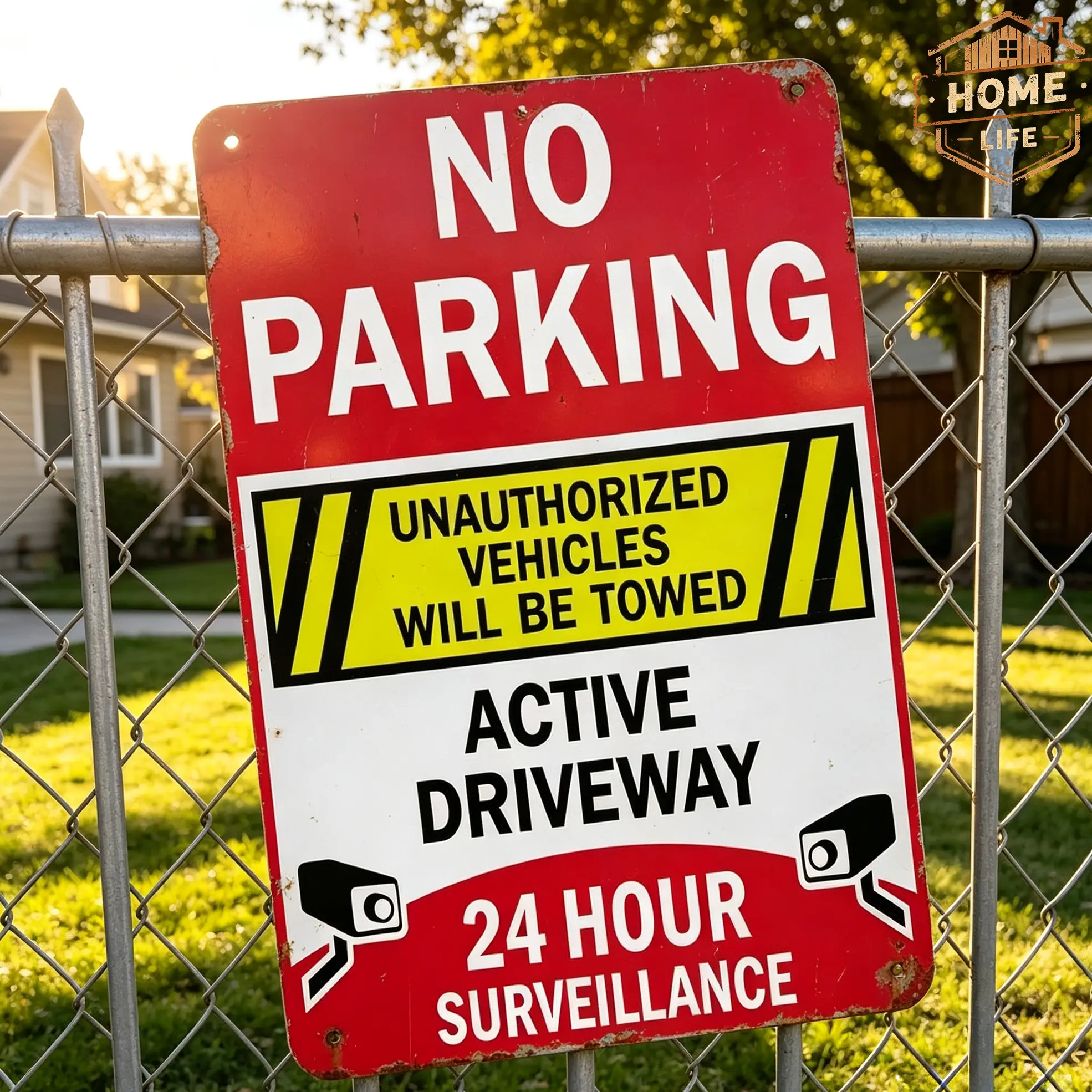 No Parking Metal Sign – Unauthorized Vehicles Will Be Towed, Active Driveway 24 Hour Surveillance Vintage Tin Metal Warning Sign for Fence, Gate, Garage, Home, Business, 8 x 12 Inch