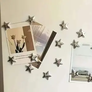 Cute Silver Color Star Refrigerator Magnets, Photo Magnets, Perfect for Vibrant Decor, Kitchen & Office Decoration, Fridge Organization Tool