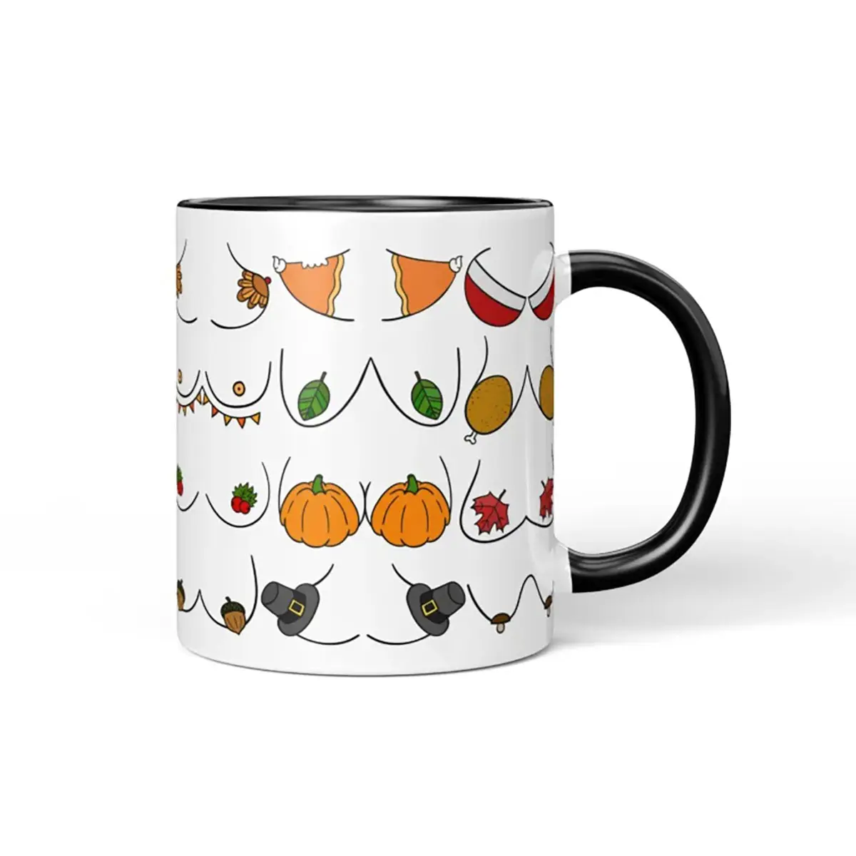Funny Thanksgiving Body Positive Mug, Autumn Feminist Coffee Cup, Pumpkin Fall Pattern, Adult Humor Gift for Her