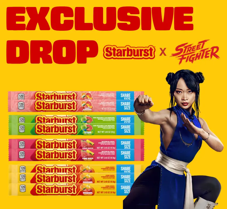 Starburst x Street Fighter Mixed Fruit Chews Chewy Candy Bundle 8ct, 1ct Free