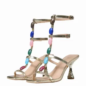 Womens High-Heeled Sandals - Colorful Rhinestone Design - Wine Glass Style Banquet Shoes