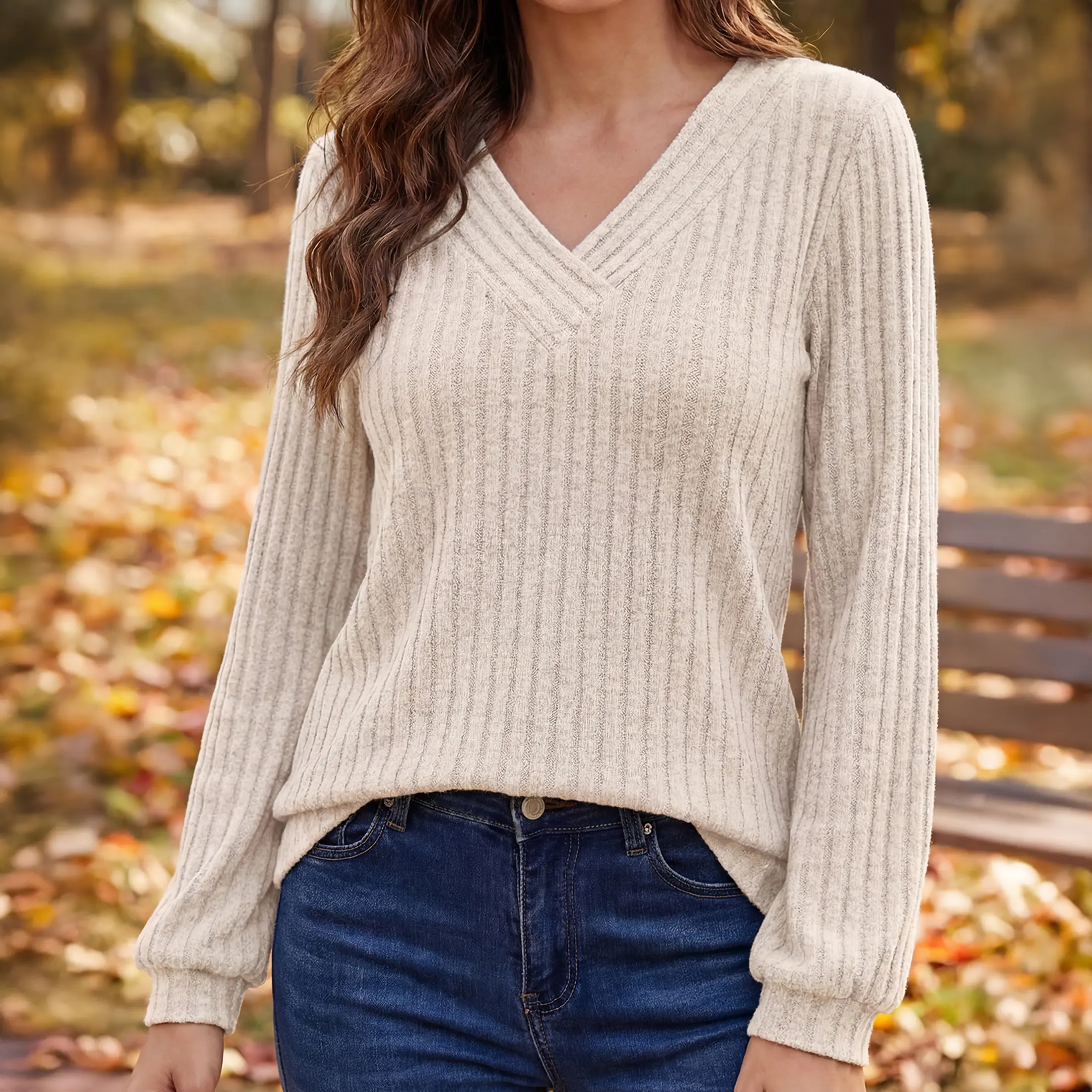 Long Sleeve Shirts for Women 2025 Fall V Neck Work Tops Fashion Tunic Sweaters Dressy Casual Winter Blouse Trendy