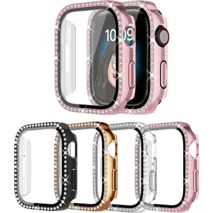 4 Pack Bling Case for Apple Watch SE 2/SE/6/5/4 40mmm, Glitter Rhinestone Diamonds Protective Case with Tempered Glass Screen Protector Replacement Cover for iWatch 2022 (2nd Gen) SE/6/5/4 40mm Women