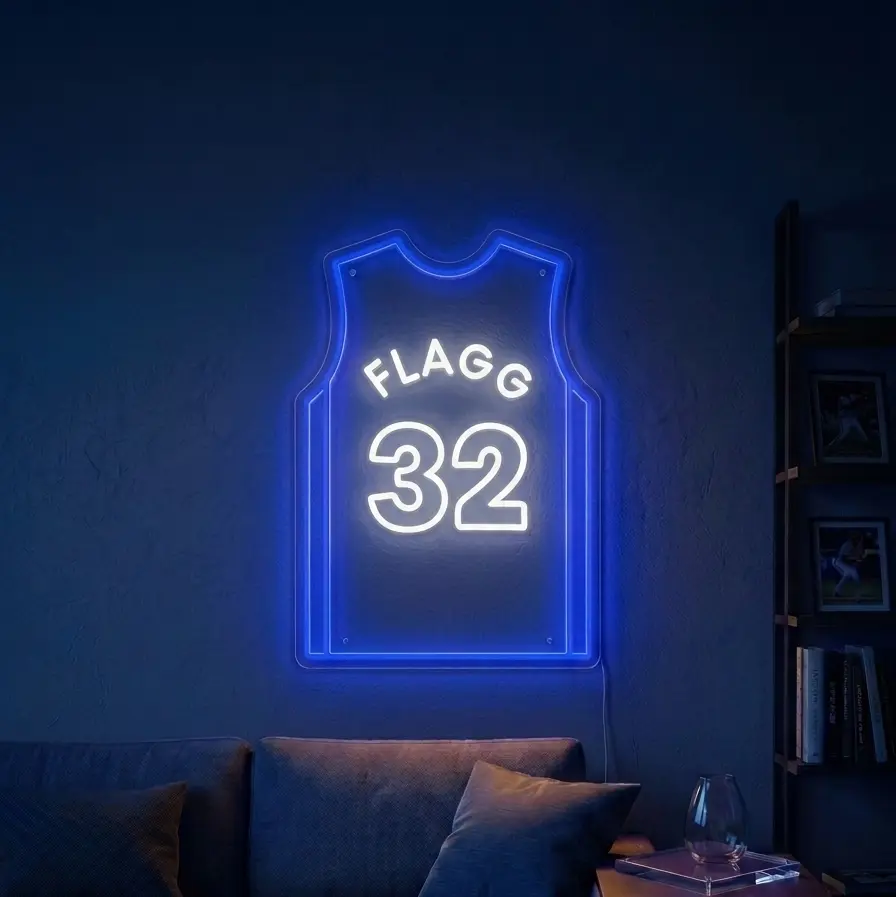 Flagg #32 LED Jersey Light with Remote Control & USB Adapter Durable Acrylic Wall Mount for Basketball Football Baseball Soccer Jerseys