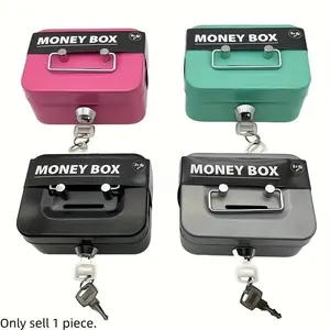 Stainless steel safety metal key lock storage box with password and key unlocking-safe deposit box, cash register and deposit safe, Money Safe Box, suitable for coins, cash and valuables