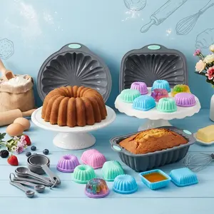 52PCS Silicone Bakeware Gift Set, Heat-Resistant Non-Stick, Suitable for Valentines Day, Eid, Easter Chiffon Cakes, Bread, Cupcakes, Muffins, Donuts Rectangular Wavy Baking Pans. Safe for Dishwasher Use As a Baking Tool Home/Professional Grade