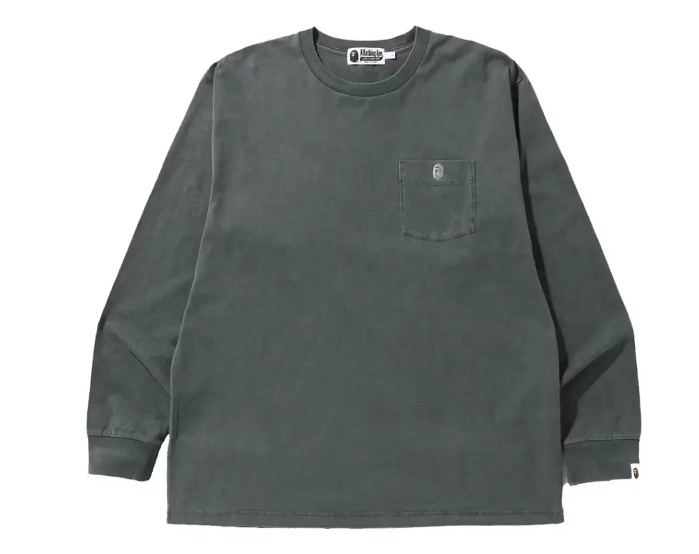 A Bathing Ape BAPE One Point Pocket Overdye Long Sleeve Tee Black Size Medium