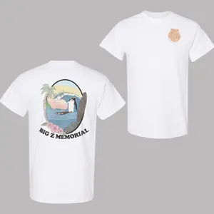 Big Z Memorial Surfing Penguin T-Shirt – Hawaiian Beach Retro Surf Tee, Ocean Wave Cartoon Graphic Shirt, Summer Coastal Surfer Gift