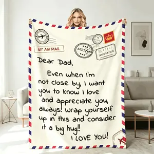 Blankets Dear Dad Flannel Blanket Kids Blanket Adult Blanket Letter Hug Print Soft Elastic Breathable Warm Throw For Sofa Bed Fathers Day Birthday Christmas Gift From Daughter Son