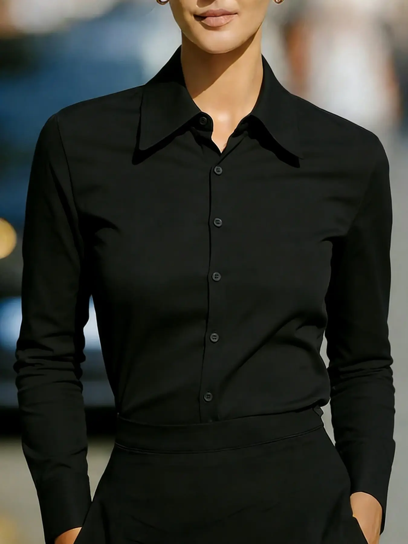 Women's Spring Summer Long Sleeve Shirt, Office Commute Style, Slim Fit Button Front, Breathable, Versatile, Perfect for Daily Wear