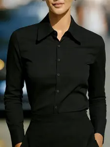 Women's Spring Summer Long Sleeve Basic Shirt Blouse, Office Commute Style, Slim Fit Fitted Button Front, Breathable, Versatile, Perfect for Daily Wear