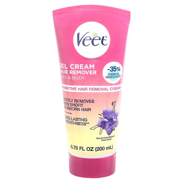 Veet Botanic Inspirations Sensitive Skin Formula with Aloe Vera and Vitamin E, Dermatologically Tested Hair Removal Gel Cream 6.76 Fl Oz. for Legs & Body Fragrance Smooth Cosmetic Moisturizer