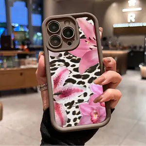 Leopard Lily Pattern TPU Phone Case for iPhone 16 15 14 Pro Max 13 12 11 XR XS E Plus Shockproof Full Camera Protection Durable Slim Silicone Cover Cellphone Protective Smartphone Casing