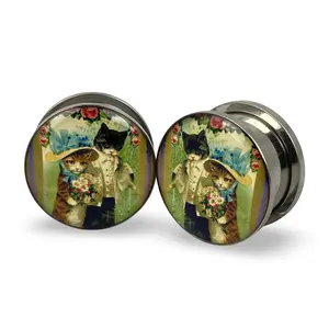 Cat Wedding Picture Plugs gauges pair body jewelry