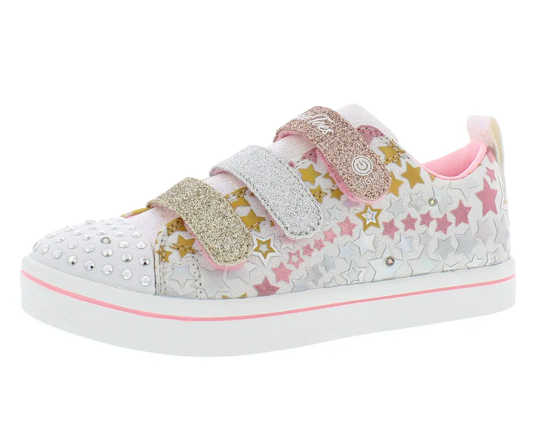 Skechers Girls' Sparkle Rayz Star Blast Sports Sneakers, Kids' Casual Trainers with All-Over Stars Print, Lights, Hook & Loop Closure