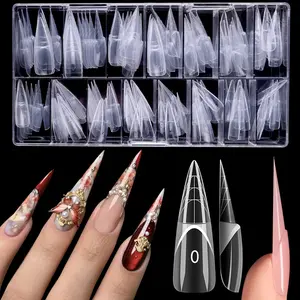 150-Piece Set of Stiletto Dual Forms with Smart French Line - Reusable Polygel Nail Extension Molds (15 Sizes)