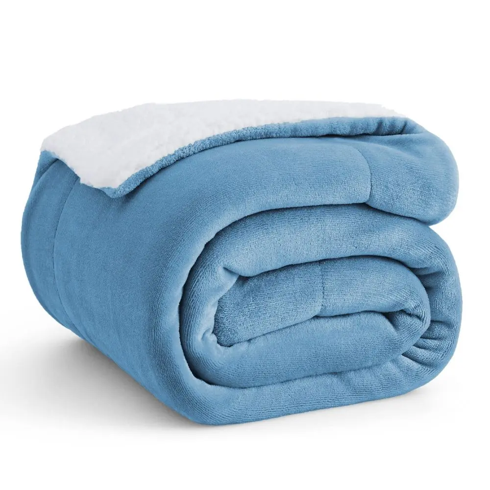 Faux Wool Blanket Solid Throw Size Washed Blue - Bedsure
