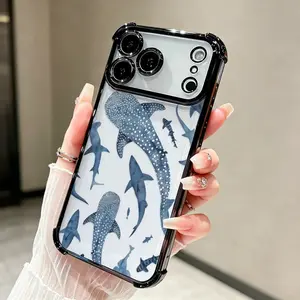 Whale Shark Wonders Pattern Four Corner Anti-Fall Phone Case Transparent Electroplated Protective Cover for iPhone 17 16 Pro Max 15 Plus 14 13 12 11 Air E phone case