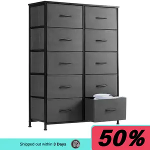 10 Drawer Dresser Fabric Storage Tower Organizer Unit for Bedroom Living Room Hallway Closets Sturdy Steel Frame Wooden Top Easy Pull Fabric Bins Tall Dresser for Bedroom Drawer Organizer Storage Drawers with 10 Drawers