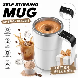 Self Stirring Mug for Coffee & Protein Shakes – No Spoon Lazy Cup, Perfect Gift for Dad & Mom, Iced Coffee Summer Must Have, Rechargeable Smart Mixing Mug