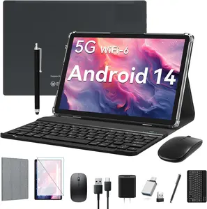 Android 14 Tablet 2025 Latest WiFi 6 Tablets, 10.1 inch Tablet (4+4)GB RAM 64GB ROM 1TB Expand, 2 in 1 Tablet with Keyboard, Case, Stylus, Octa-Core Tablet PC, Bluetooth, Dual Camera,7000mAh Battery, 13MP+8MP