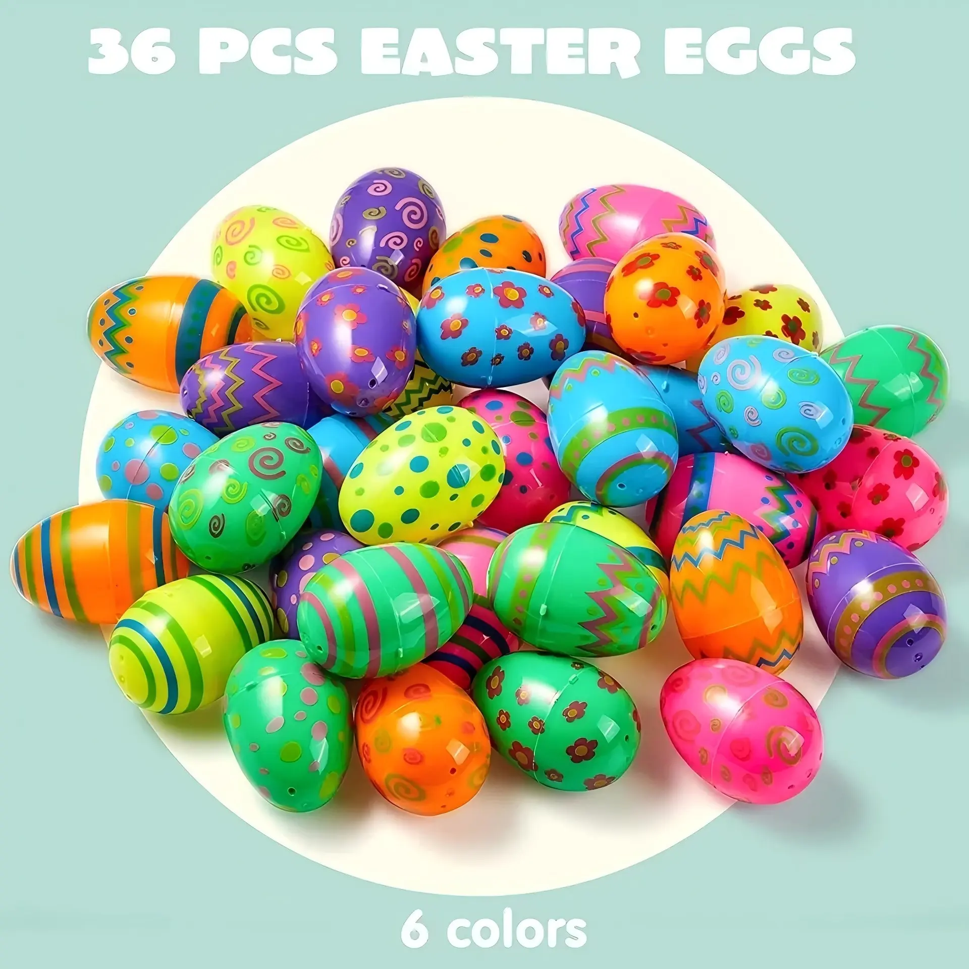 Nexapick Colorful Food-Safe Plastic Easter Eggs - 6-12 Pack, 2 Sizes, Snap-Open Assorted Printed Fillable Surprise Eggs for Kids’ Easter Hunt & Party Favors, Eco-Friendly, Pre-Patterned Surprise Eggs