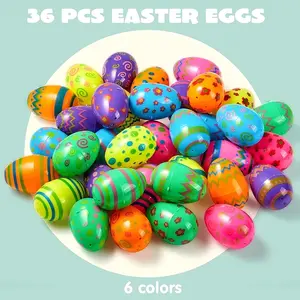 Nexapick 6-12 Pack Assorted colors Printed Plastic Easter Eggs, Fillable Surprise Eggs for Kids Easter Hunt & Party Favors