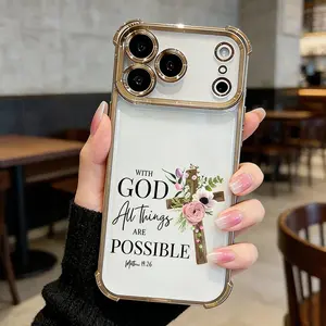 With GOD All Things Are Possible Phone Case for iPhone 17 17 Pro Max Air 16 16 Pro Max Plus 15 15 Pro Max Plus 14 14 Pro Max Plus 13 12 11 Christian Faith Cross Floral Pattern Soft Silicone Shockproof Protective Cover Gift DDSJ260404003