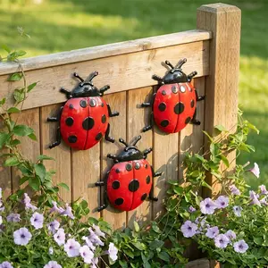 3-Piece Metal Ladybug Iron Wall Decor, Home Wall Art for Garden, Living Room, Kitchen, Dining Room, Bar, Outdoor, Entryway