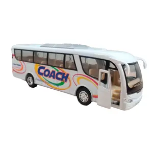 KINSMART 7 Inch Diecast Coach Bus - Openable Door & Interactive Play - Collectible Model - White - China Made - Durable Diecast Metal & Plastic