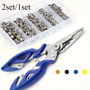 200pcs High Strength Heavy Stainless Steel Split Ring Lure Connector with Fishing Pliers Fishing Set