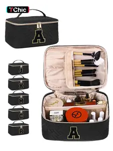 Makeup Bag, Portable Durable Travel Cosmetic Bags, Large Capacity Travel Makeup Case Organizer, Makeup Organizer Bag for Girls, Cosmetic Bag with Zipper, Black for Women Toiletry Bag Traveling with Handle and Divider