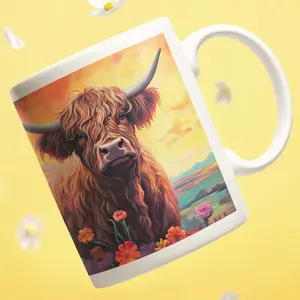 Highland Cow Moody Ceramic Mug 11oz Coffee Drinkware Beverage Tea Washable Reusable
